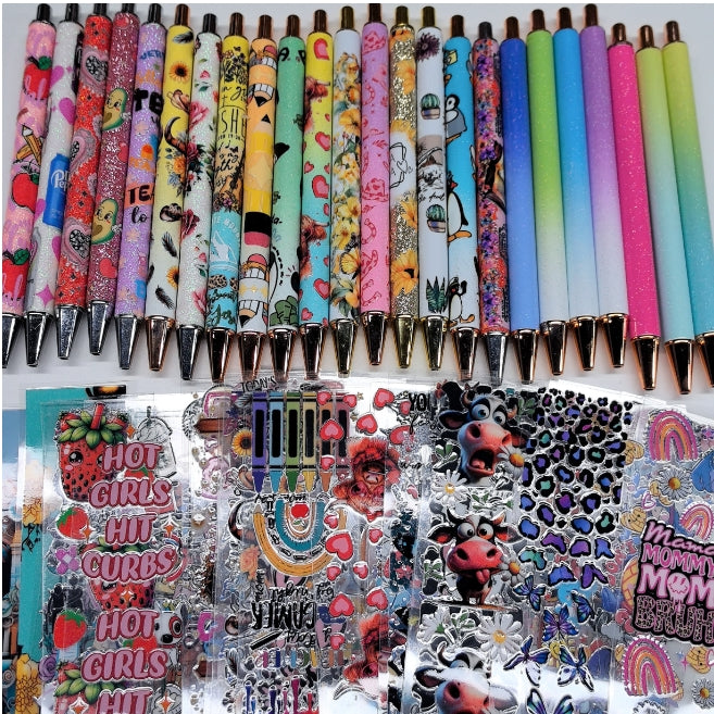 Wholesale Random Pen Stickers 20/50/100pcs UV DTF Wraps & Cartoon Random Styles Pen&Bookmark Stickers for Crafts Wraps